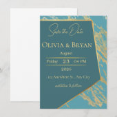 ティール（緑がかった色）と金ゴールド大理石日付カードを保存 | モエレガントー (正面/裏面)