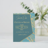 ティール(緑がかった色)と金ゴールド大理石日付カードを保存 | モエレガントー ポストカード (スタンド正面)