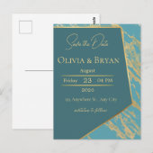 ティール(緑がかった色)と金ゴールド大理石日付カードを保存 | モエレガントー ポストカード (正面/裏面)