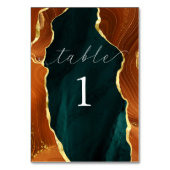 ティール(緑がかった色)と金ゴールド大理石瑪瑙のテーブル番号 テーブルナンバー (正面)