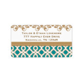 ティール(緑がかった色)と金ゴールド差出人住所ラベル ラベル (正面)