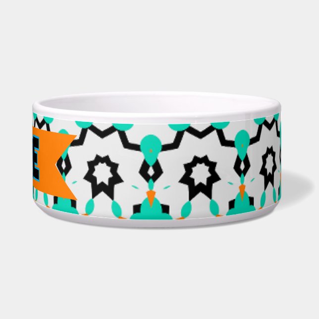 ティール（緑がかった色）と金ゴールド幾何学星 ボウル (右)