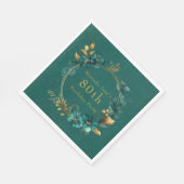 ティール(緑がかった色)と金ゴールド幾何学的フローラ80th誕生日パーティー スタンダードランチョンナプキン (角)