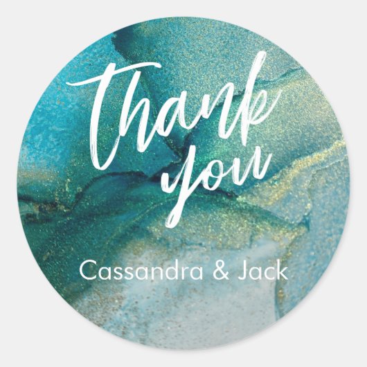 ティール（緑がかった色）と金ゴールド抽象芸術アートハンドカジュアルル ラウンドシール (正面)