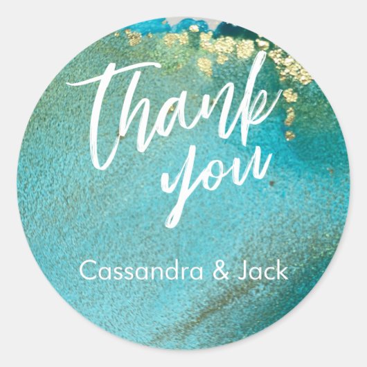 ティール（緑がかった色）と金ゴールド抽象芸術アートハンドカジュアルル ラウンドシール (正面)