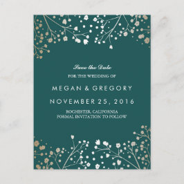 ティール（緑がかった色）と金ゴールド日付の保存 案内ポストカード