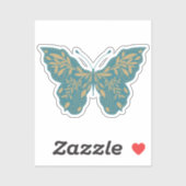 ティール(緑がかった色)と金ゴールド植物蝶 シール (シート)