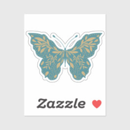 ティール(緑がかった色)と金ゴールド植物蝶 シール