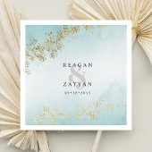 ティール（緑がかった色）と金ゴールド水の色 スタンダードカクテルナプキン