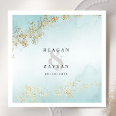 ティール（緑がかった色）と金ゴールド水の色 スタンダードカクテルナプキン