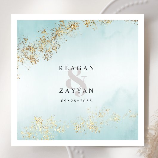 ティール(緑がかった色)と金ゴールド水の色 スタンダードカクテルナプキン