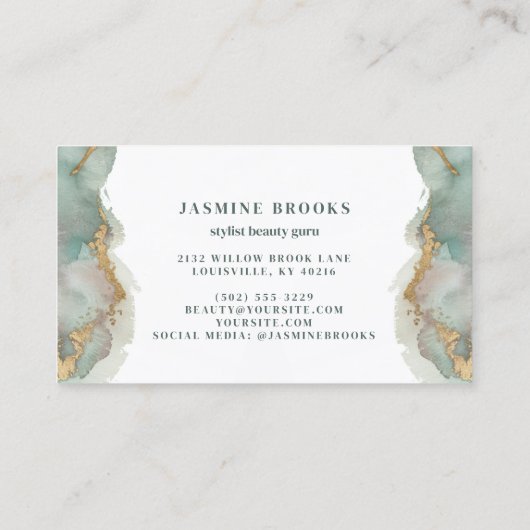 ティール（緑がかった色）と金ゴールド水の色 名刺 (裏面)