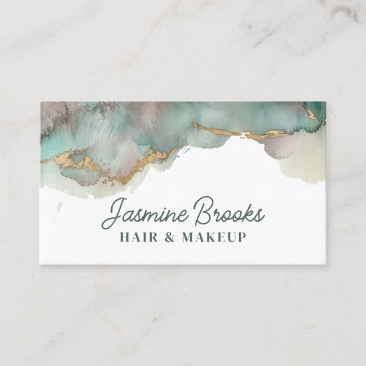 ティール（緑がかった色）と金ゴールド水の色 名刺 (正面)