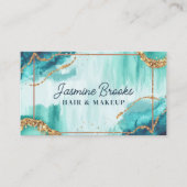 ティール（緑がかった色）と金ゴールド水彩グリッター 名刺 (正面)