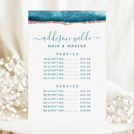 ティール（緑がかった色）と金ゴールド水彩サービス価格メニュー メニュー