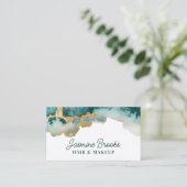 ティール(緑がかった色)と金ゴールド水彩プロフェッショナル 名刺 (スタンド正面)