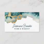 ティール(緑がかった色)と金ゴールド水彩プロフェッショナル 名刺 (正面)