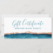 ティール（緑がかった色）と金ゴールド水彩贈与証 (正面)