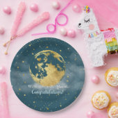 ティール(緑がかった色)と金ゴールド満月おめでとう ペーパープレート (パーティー)