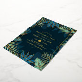 ティール（緑がかった色）と金ゴールド熱帯バチェロレッテフォイルInv 箔招待状 (回転した状態)