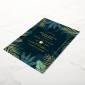 ティール（緑がかった色）と金ゴールド熱帯バチェロレッテ 箔招待状 (回転した状態)