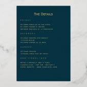 ティール（緑がかった色）と金ゴールド熱帯バチェロレッテ 箔招待状 (裏面)