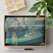 ティール(緑がかった色)と金ゴールド熱帯植物分母 薄葉紙 (ギフト)