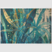 ティール(緑がかった色)と金ゴールド熱帯植物分母 薄葉紙 (正面)