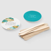 ティール(緑がかった色)と金ゴールド熱帯結婚式の引き出物 ハンドファン (組立なし)