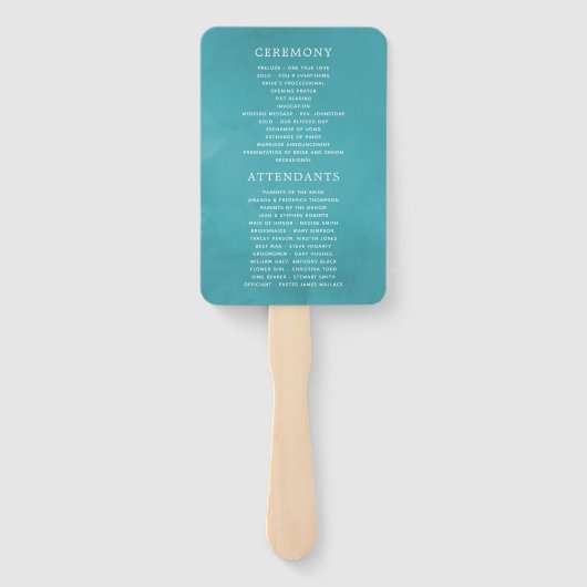 ティール（緑がかった色）と金ゴールド熱帯結婚式 プログラム ハンドファン (裏面)