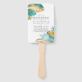 ティール（緑がかった色）と金ゴールド熱帯結婚式 プログラム ハンドファン (正面)