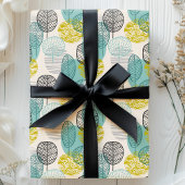 ティール(緑がかった色)と金ゴールド紅葉 ラッピングペーパー