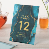 ティール（緑がかった色）と金ゴールド結婚のテーブル番号 台座サイン (インサイチュ)