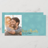 ティール（緑がかった色）と金ゴールド結婚の写真の愛と感謝していありがとう サンキューカード (正面/裏面)