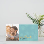 ティール（緑がかった色）と金ゴールド結婚の写真の愛と感謝していありがとう サンキューカード (スタンド正面)