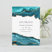 ティール(緑がかった色)と金ゴールド結婚の写真 セーブザデート (スタンド正面)