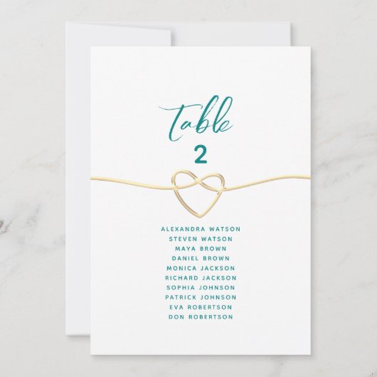 ティール（緑がかった色）と金ゴールド結婚の座席表 (裏面)