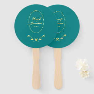 ティール（緑がかった色）と金ゴールド結婚の ハンドファン