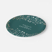 ティール（緑がかった色）と金ゴールド赤ちゃんの息結婚の ペーパープレート (アングル)