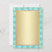 ティール(緑がかった色)と金ゴールド50バースデーパーティ招待状 招待状 (裏面)