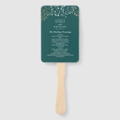 ティール（緑がかった色）と金ゴールド |ベビーズブレス結婚式 プログラム ハンドファン (正面)