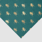 ティール（緑がかった色）と金箔ユニコーン模様 薄葉紙 (詳細)