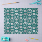 ティール(緑がかった色)と銀のアールデコシェルパターンデコパージ 薄葉紙 (クラフト)