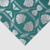ティール(緑がかった色)と銀のアールデコシェルパターンデコパージ 薄葉紙 (詳細)