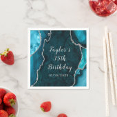 ティール(緑がかった色)と銀アガテマーブル誕生日 スタンダードカクテルナプキン (インサイチュ)