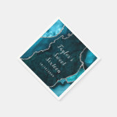 ティール（緑がかった色）と銀アガテマーブルSweet sixteen スタンダードカクテルナプキン (角)