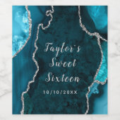 ティール（緑がかった色）と銀アガテマーブルSweet sixteen ワインラベル (シングルラベル)