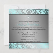 ティール(緑がかった色)と銀エレガント招待状とボウ 招待状 (裏面)