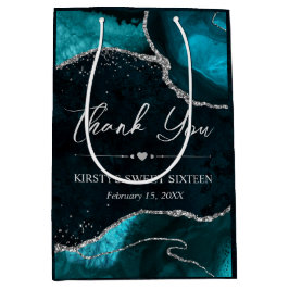 ティール（緑がかった色）と銀フェイクグリッターアガテスウィート16 ミディアムペーパーバッグ