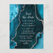 ティール（緑がかった色）と銀フェイクグリッターアガテ日付を保存 ポストカード (正面)